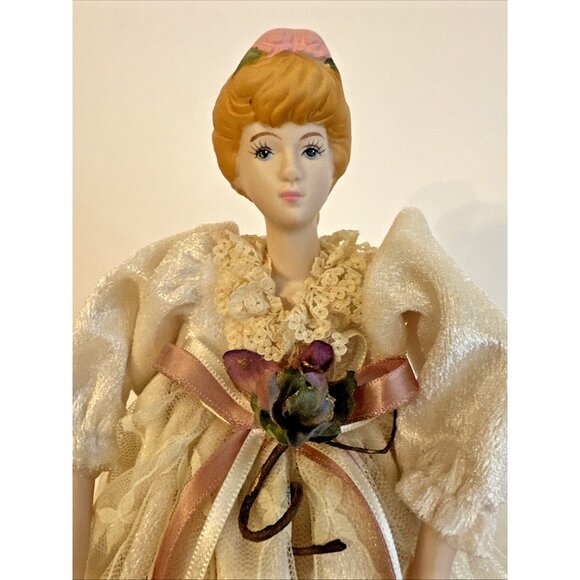 Vintage Victorian Lady Angel Christmas Tree Topper 12” White Lace Dress Ribbons - Picture 2 of 8